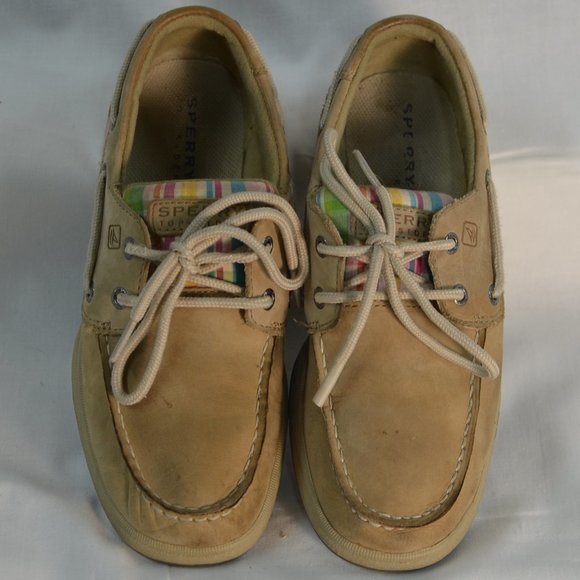 Sperry Intrepid Girls Loafers, Suede with plaid insert, Size 3 - Picture 2 of 5